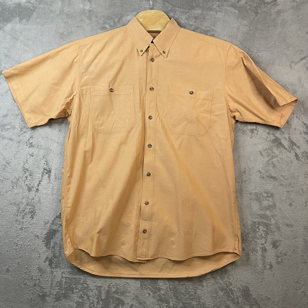 Cabela's Men's L Reg Orange Button Down Double‎ Front Pocket Camping Casual
